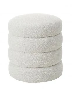 Westwing Collection Bouclé-Hocker Alto in Cremeweiß, Ø 42 x H 47 cm