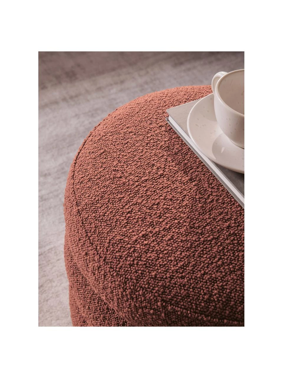 Westwing Collection Bouclé-Hocker Alto in Rostrot, Ø 42 x H 47 cm – Bild 5