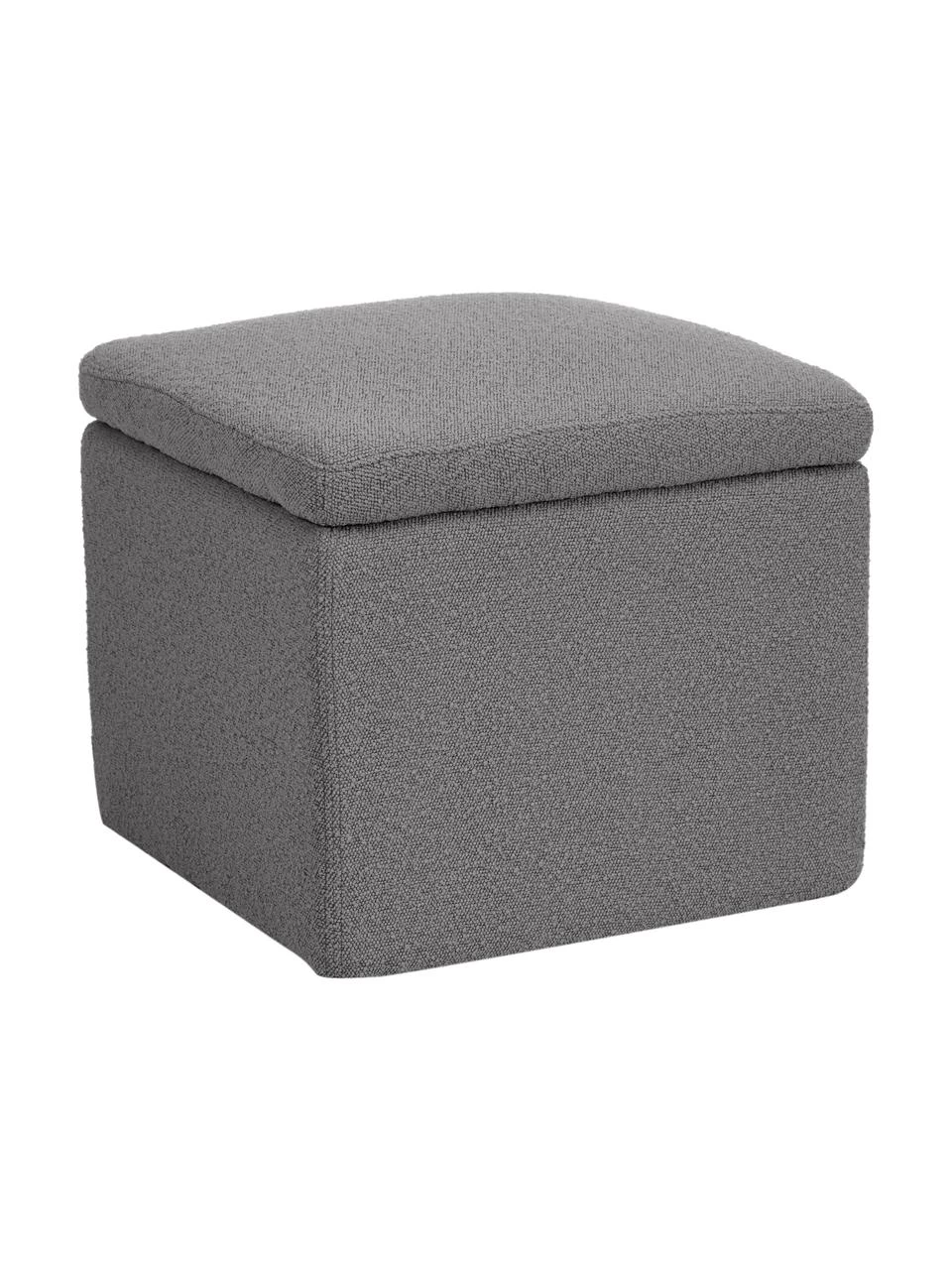 Westwing Collection Bouclé-Hocker Winou mit Stauraum in Dunkelgrau, B 50 x H 48 cm
