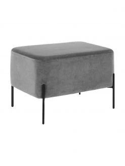 Westwing Collection Breiter Samt-Hocker Harper in Dunkelgrau, B 64 x H 44 cm