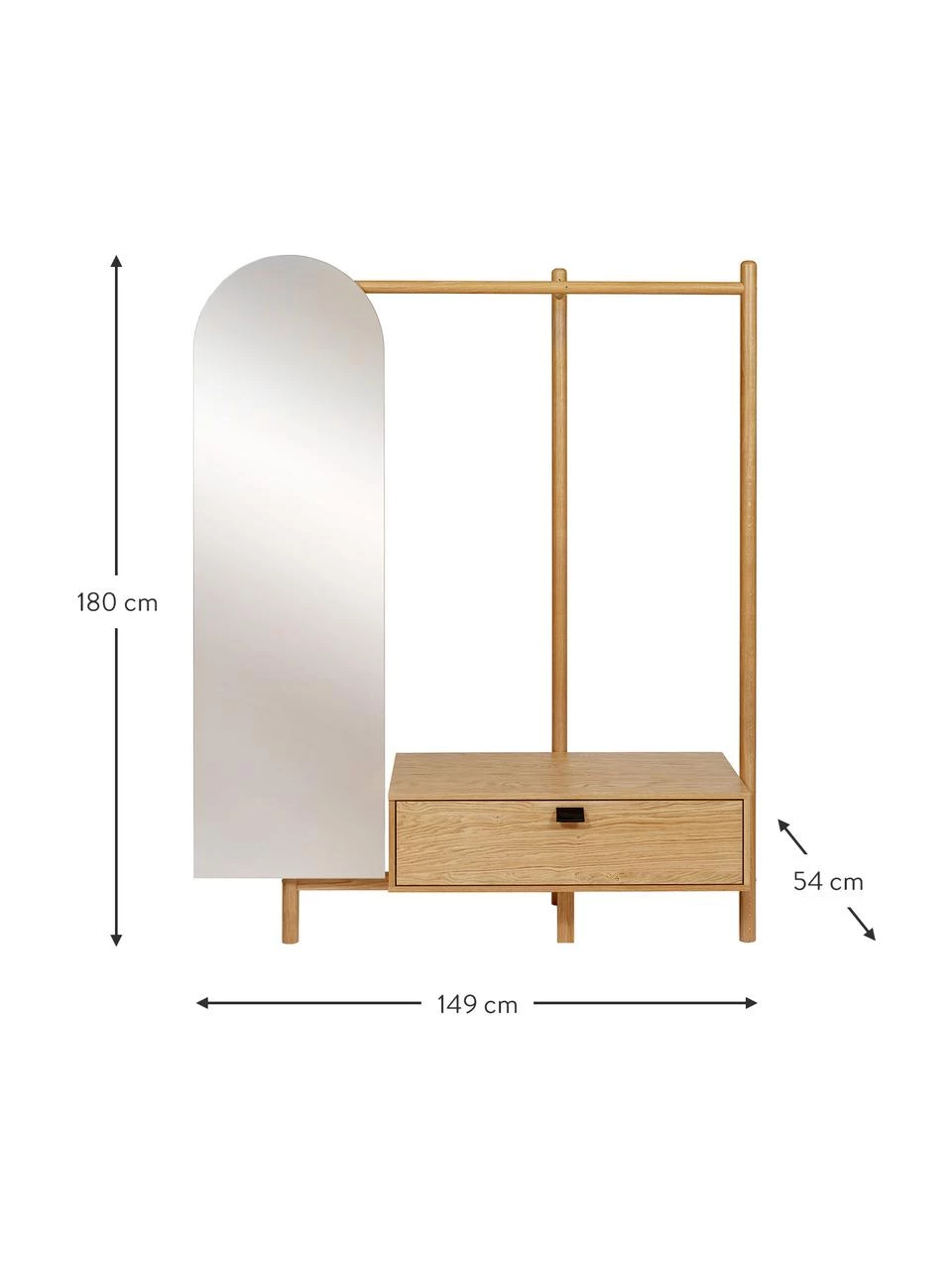 Woodman Garderobe Entry aus Eichenholz mit Spiegel, B 149 x H 180 cmNur noch wenige verfügbar – Bild 3