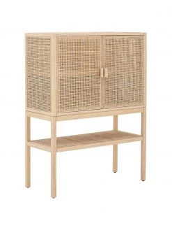 Bloomingville Highboard Sanna aus Kiefernholz/Rattan in Hellbraun, B 90 x H 120 cm