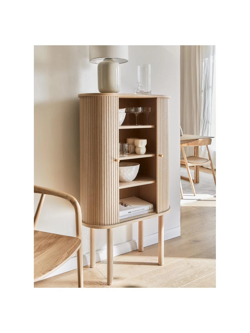 Westwing Collection Holz-Highboard Calary mit geriffelter Front, B 75 x H 130 cm – Bild 3