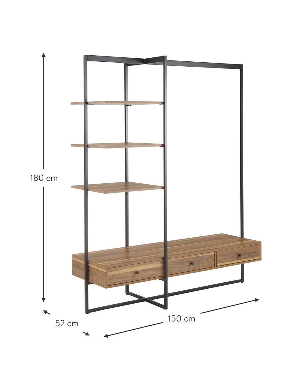 Westwing Collection Offener Kleiderschrank Pacey aus Holz und Metall, B 150 x H 180 cmNur noch 1 Artikel verfügbar – Bild 3