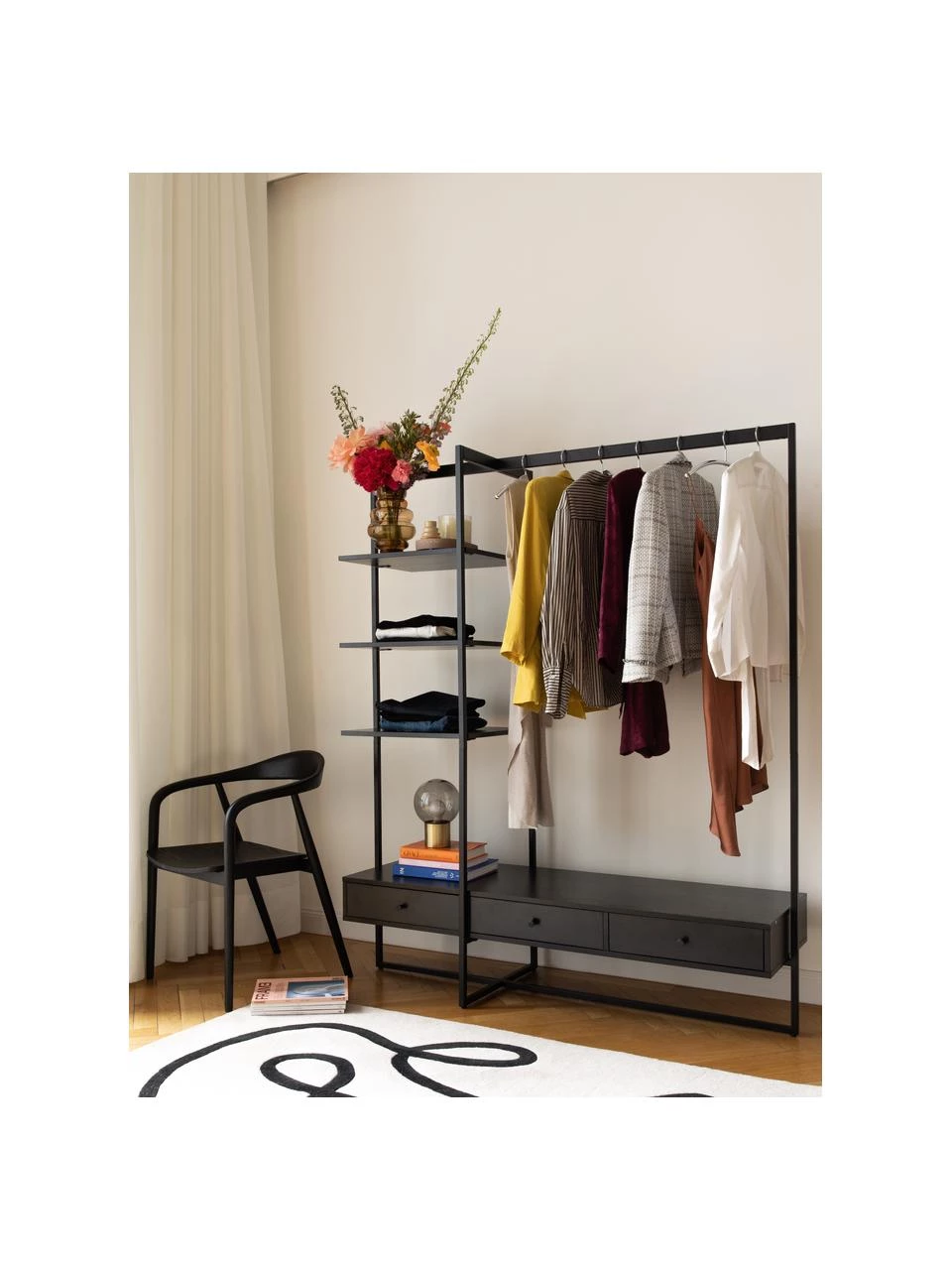 Westwing Collection Offener Kleiderschrank Pacey in Schwarz, B 150 x H 180 cm â Bild 2