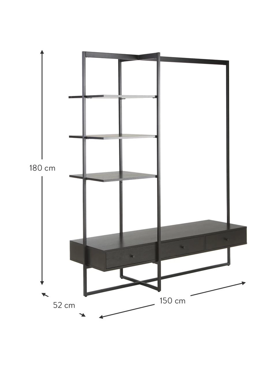 Westwing Collection Offener Kleiderschrank Pacey in Schwarz, B 150 x H 180 cm â Bild 3