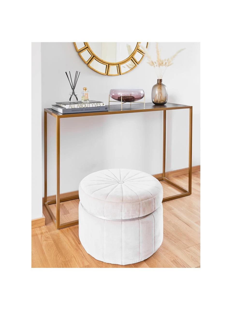 Westwing Collection Samt-Hocker Birdie, Ø 51 x H 38 cm – Bild 2