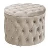 Westwing Collection Samt-Hocker Chiara mit Stauraum in Beige, Ø 50 x H 42 cm