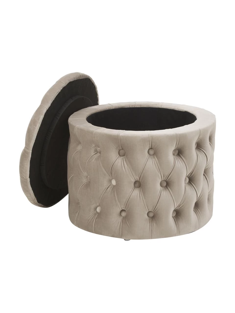 Westwing Collection Samt-Hocker Chiara mit Stauraum in Beige, Ø 50 x H 42 cm – Bild 4