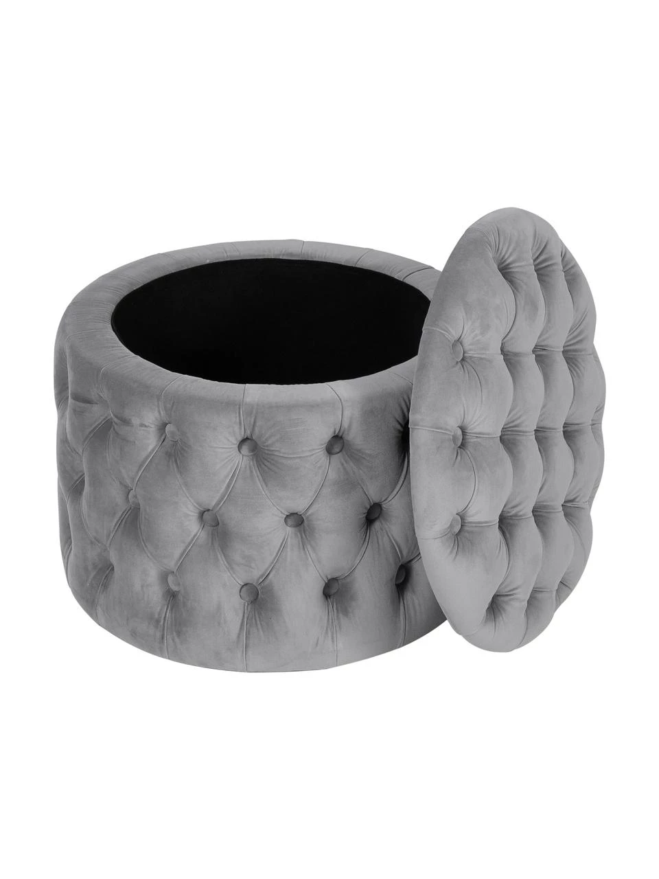 Westwing Collection Samt-Hocker Chiara mit Stauraum in Grau, Ø 50 x H 42 cm – Bild 5