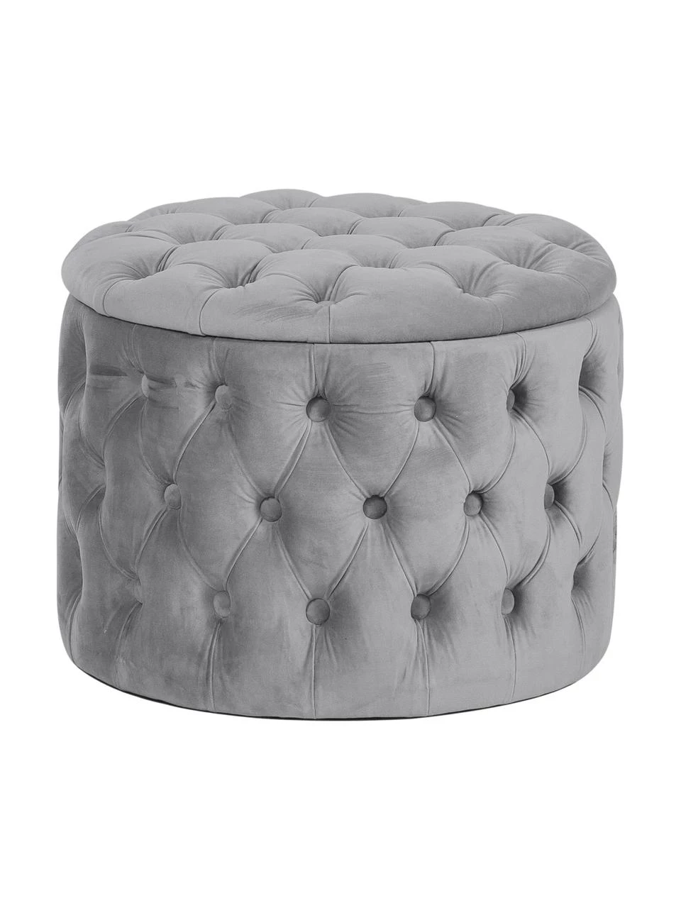 Westwing Collection Samt-Hocker Chiara mit Stauraum in Grau, Ø 50 x H 42 cm
