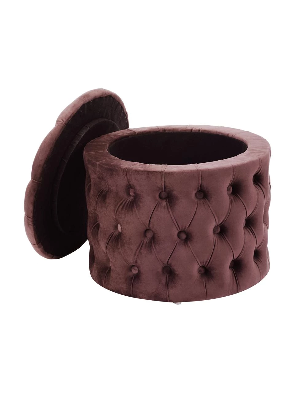 Westwing Collection Samt-Hocker Chiara mit Stauraum in Rostbraun, Ø 50 x H 42 cm – Bild 4