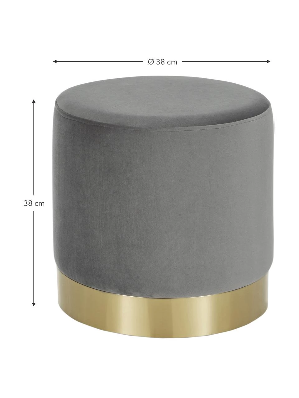 Westwing Collection Samt-Hocker Orchid in Grau, Ø 38 x H 38 cm – Bild 3
