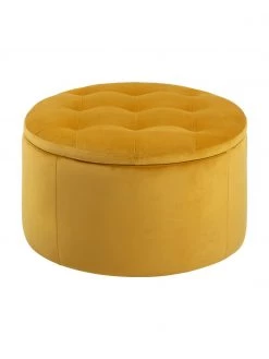 Samt-Hocker Retina mit Stauraum in Gelb, Ø 60 x H 35 cm