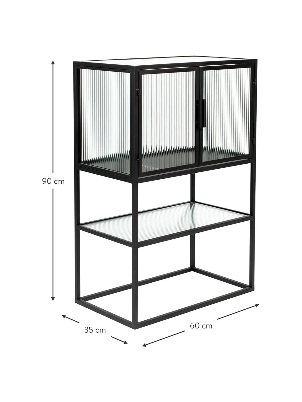 Dutchbone Schwarzes Highboard Boli mit Rillenglas und Metallrahmen, B 60 x H 90 cm – Bild 3