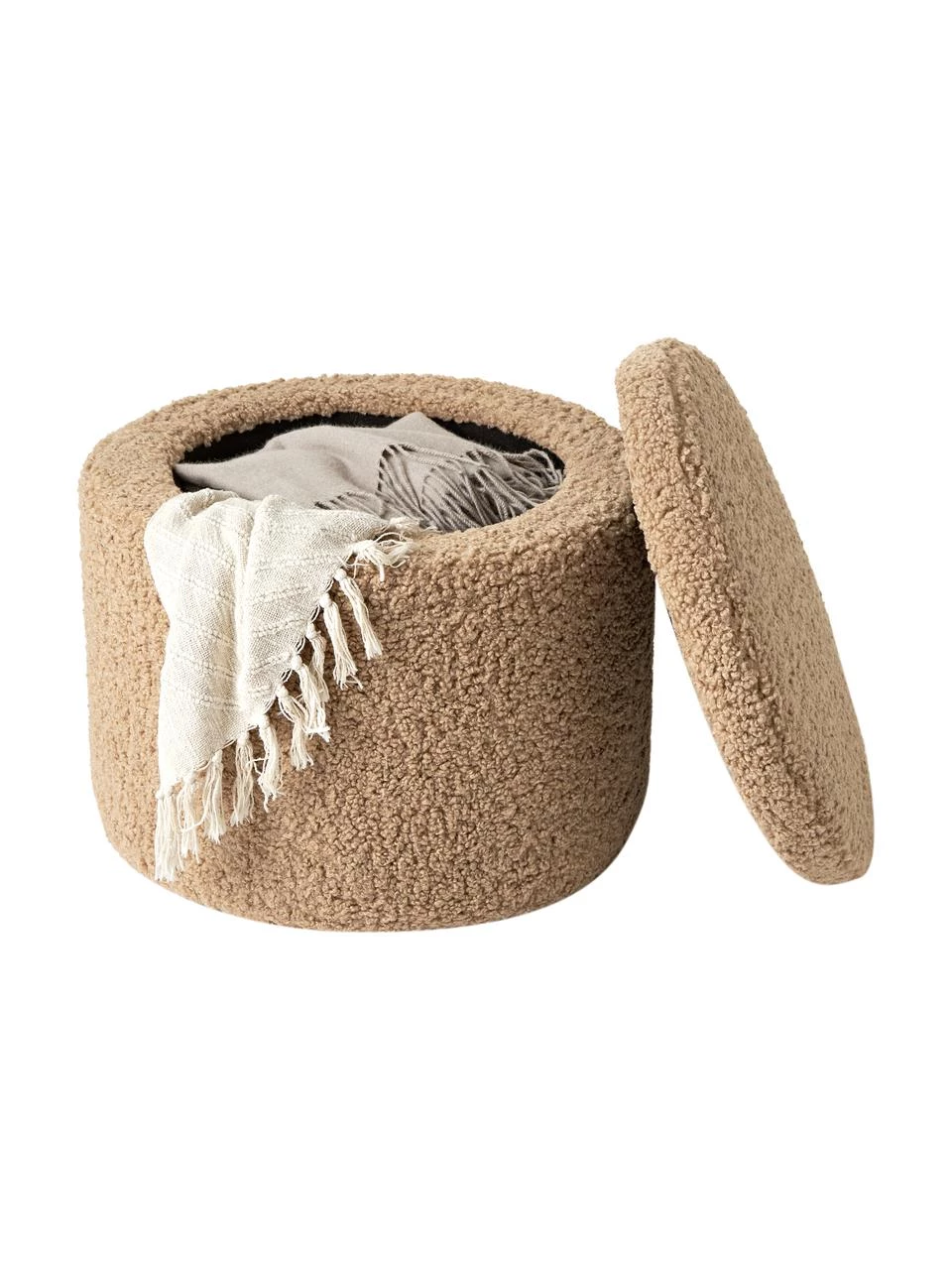 Westwing Collection Teddy-Hocker Alida mit Stauraum in Braun, Ø 50 x H 42 cm – Bild 2