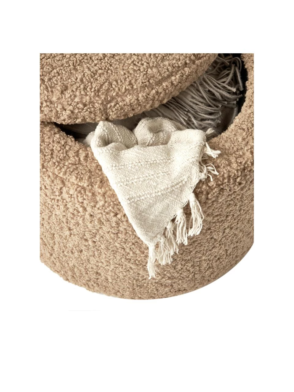 Westwing Collection Teddy-Hocker Alida mit Stauraum in Braun, Ø 50 x H 42 cm – Bild 4